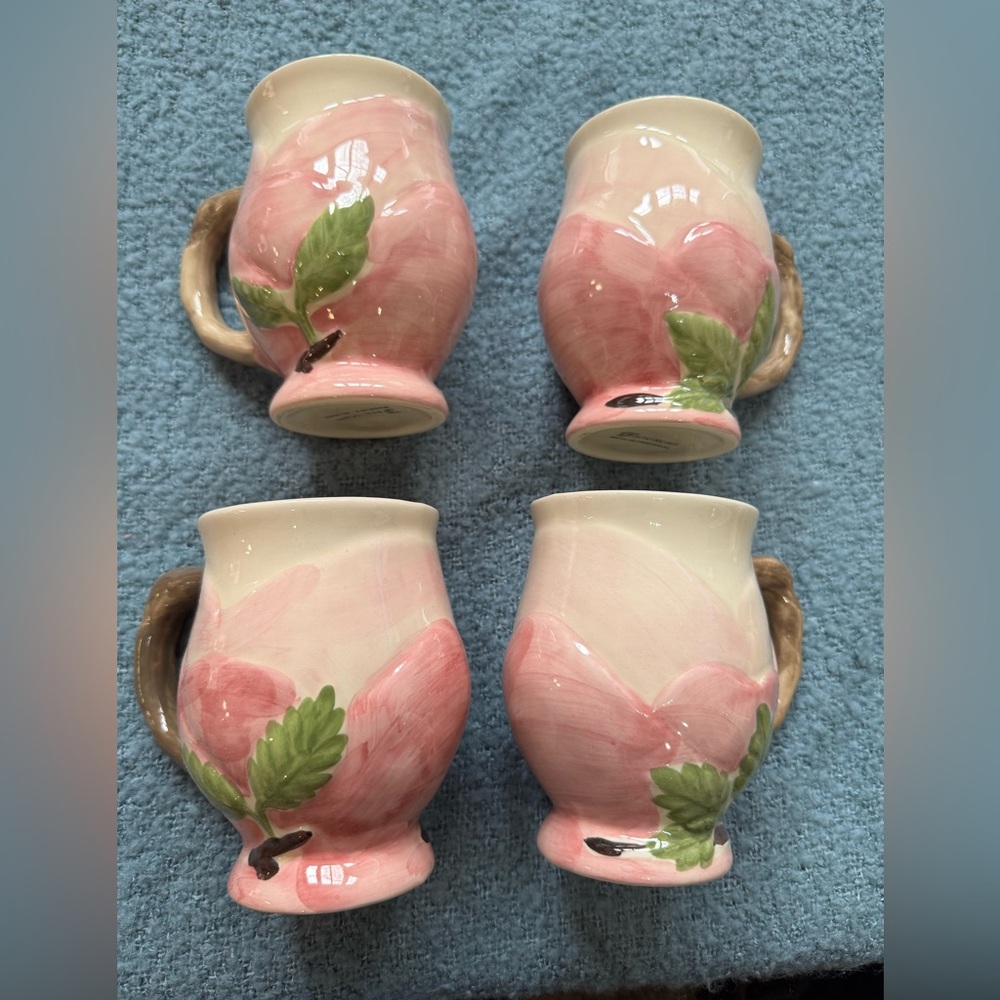 Franciscan Pink and Green Floral Mugs. Made in Portugal. Set of 4.